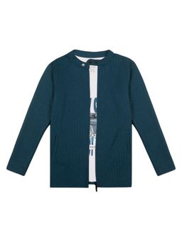 CAVIO - Boys Teal Solid Zipper Jacket And Printed T-Shirt