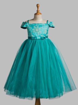 Toy Balloon Kids - Girls Turquoise Party Wear Embellished Gown