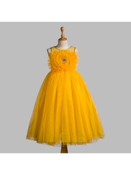 Toy Balloon Kids - Girls Yellow Party Wear Floral Embellished Gown
