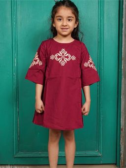 ZACH & KIKI - Maroon Merlot Boho Embroidered Dress