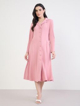 Styli - Women Low Waist Poplin flared Midi Shirt Dress