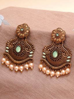 Karatcart - Gold Plated Handcrafted Lime Green Stone Studded Dangler Earrings for Women