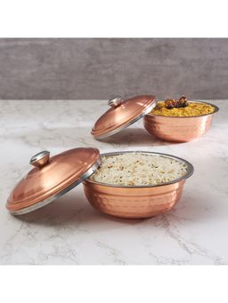 HomeTown - Sapphire Steel with Copper Finish Serving Bowl Set of 2 in Copper Colour