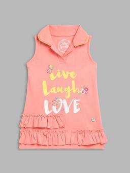 Blue Giraffe - Girls Peach Solid Dress