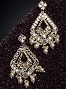 Karatcart - Gold Plated Mirror Studded Diamond Shape Dangler Earrings for Women