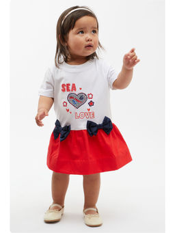 One Friday - Red Solid Embroidery Dress