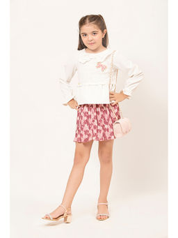 One Friday - Varsity Chic Off-white Top With Playful Pink Bow Detail For Girls