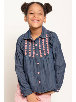 One Friday - Varsity Chic Blue Shirt With Pink Hearts For Girls