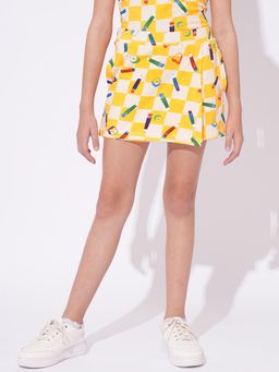 VERO MODA - Girl Printed Regular Fit Yellow Skorts