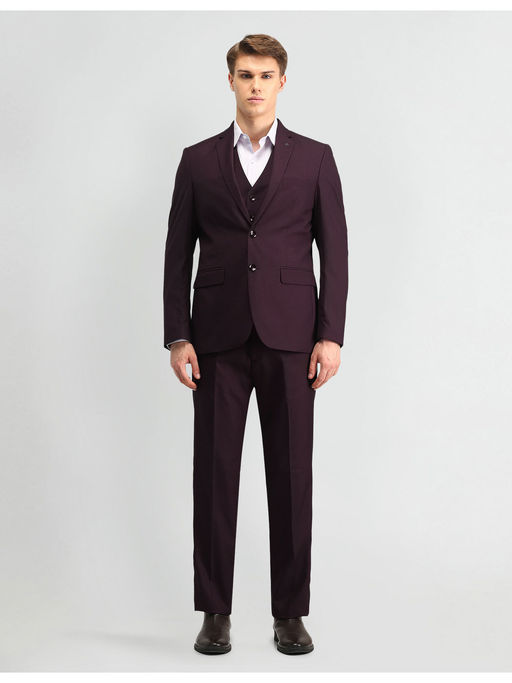 Arrow Solid Wine Full Sleeves Blazer with Waistcoat and Trouser (Set of 3)