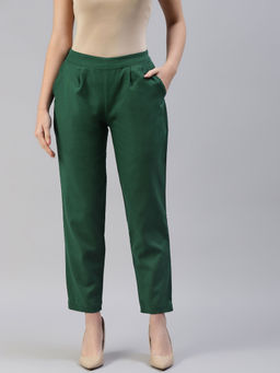 SVARCHI - Cotton Flex Solid Trouser Green