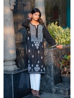 RANGREZA ETHNIC - Alifa Cotton Kurta-Black
