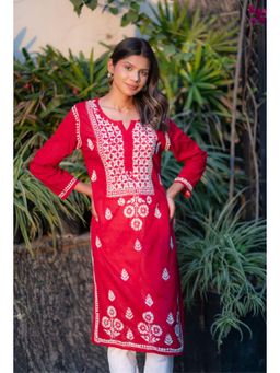 RANGREZA ETHNIC - Alifa Cotton Kurta-Red