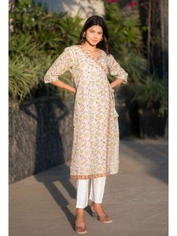 RANGREZA ETHNIC - Angloki Sanganeri Angrakha Kurta-Cream