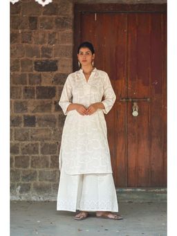 Chidiyaa - Safed Salted Paper Ivory Block Printed Kurta