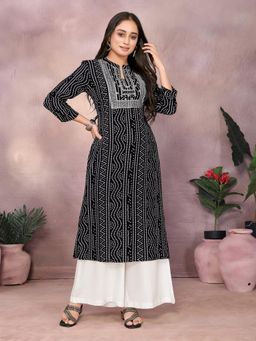 Rangita - Women Black Rayon Embroidered Straight Calf Length Kurta