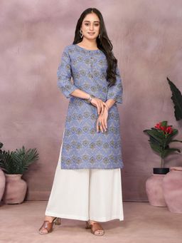 Rangita - Women Blue Rayon Printed Straight Knee Length Kurta