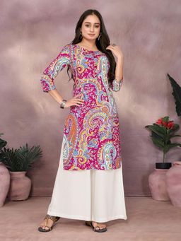Rangita - Women Pink Rayon Printed Straight Knee Length Kurta