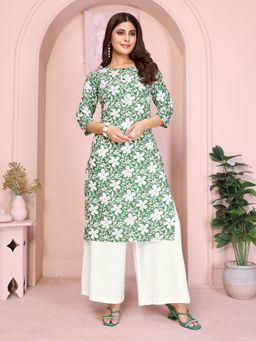 Rangita - Women Green Rayon Printed Straight Knee Length Kurta
