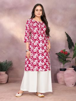 Rangita - Women Pink Rayon Printed Straight Knee Length Kurta