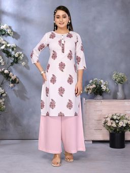 Rangita - Women Off White Rayon Printed Straight Knee Length Kurta