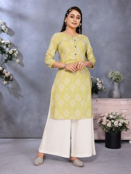 Rangita - Women Yellow Rayon Printed Straight Knee Length Kurta