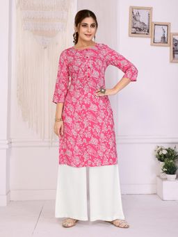 Rangita - Women Pink Rayon Printed Straight Knee Length Kurta