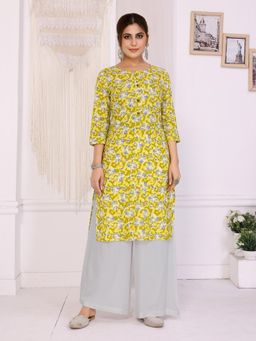 Rangita - Women Yellow Rayon Printed Straight Knee Length Kurta