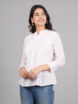 Rangita - Women White Cotton Printed Straight Short Length Kurti