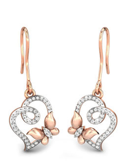Candere by Kalyan Jewellers - 18K BIS Hallmark Rose Gold and Diamond Butterfly Earrings