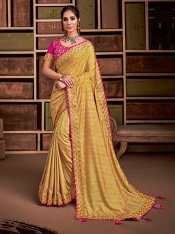 Odette - Yellow Jacquard Silk Designer Saree with Unstitched Blouse