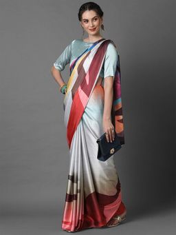 Odette - Multi Casual Crepe Printed Saree with Unstitched Blouse