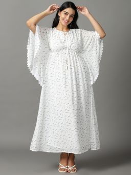 SHOWOFF - Womens Kaftan White Printed Maxi Dress