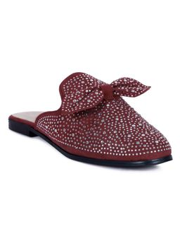 London Rag - Embellished Casual Bow Mules In Burgundy