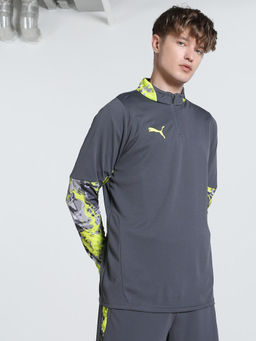 Puma - Individualcup Quarter-Zip Slim Fit Football Men Grey T-Shirt