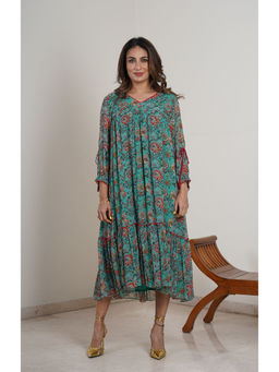 Finethreads by Hina & Nikhat - Green Daisy Midi Dress