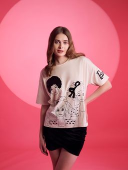 Kazo - Barbie Mattel Outline Print Graphic T-Shirt With Sequin Work