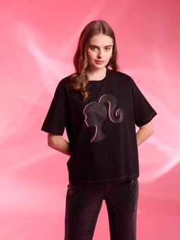 Kazo - Barbie Mattel Face Printed T-Shirt With Rhinestone