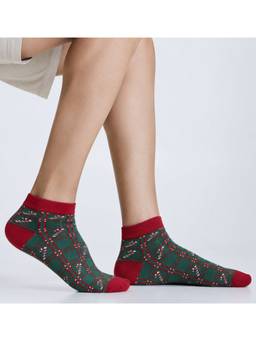 Mint & Oak - Green Plaid Canes Ankle Socks For Men