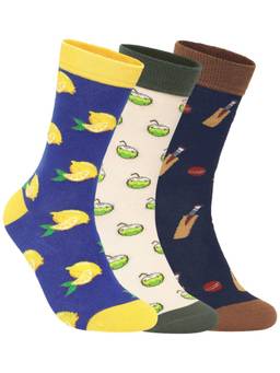 Mint & Oak - Multi-Color Sip, Slice & Stride Men's Printed Crew Socks Gift Box (Pack of 3)