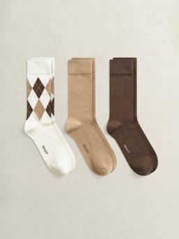 GANT - Multi-Color Men colour Regular Fit Solid Argyle Socks (Pack of 3)