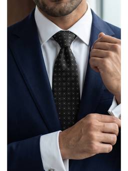 The Tie Hub - Black Gold Geometric Silk Tie For Men