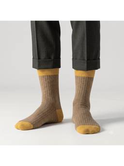 The Tie Hub - Yellow Ribbed Cotton Crew Length Socks For Men