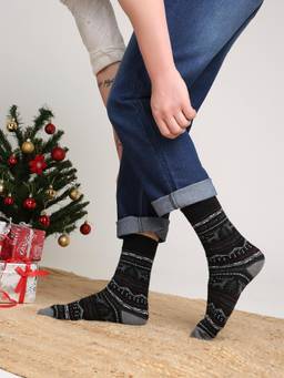 Mint & Oak - Black Nordic Reindeer Crew Socks For Men