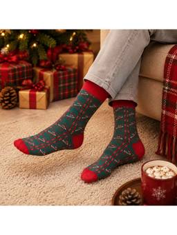 Mint & Oak - Green Plaid Canes Crew Socks For Men