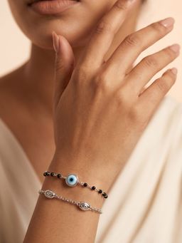 925 SILLER - 925 Pure Silver Dual-Layered Evil Eye Bracelet - Minimalist Nazar Protection