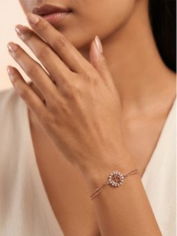 925 SILLER - 925 Pure Silver Rose Gold Divine Om Bracelet - Stone-Studded Mandala Charm