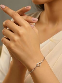 925 SILLER - 925 Pure Silver Paperclip Heart Bracelet - Minimalist Link Chain with Heart Charms