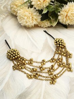 Moedbuille - Handcrafted Ghungroo Studded Layered Tribal Design Oxidised Gold Plated Bun Pin