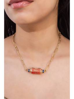 MINJI AND CO. - Contemporary Cylindrical Charm Gold Plated Brass Necklace